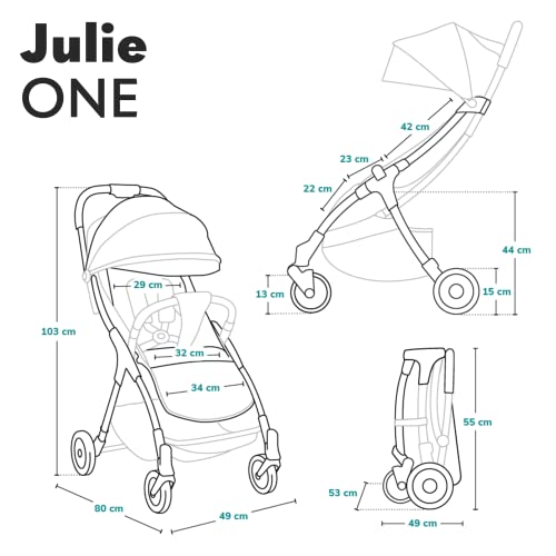 LIONELO Julie One Buggy Pushchair up to 22 kg, Adjustable Backrest and Footrest, Mosquito Net, Leg Warmer, Drink Holder and Transport Bag, Foldable