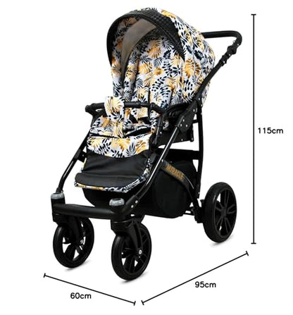 BabyLux Miracle 2-in-1 Baby Pushchair Deep and Pushchair with Accessories Adjustable and Foldable Aluminium Construction Waterproof Non-Removable Wheels Gold Leaf