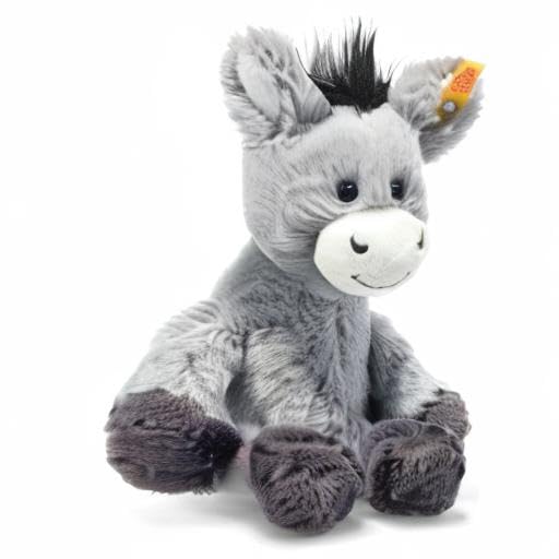 Steiff Cuddly Toy Dinkie Donkey, Cute Stuffed Toy with Plastic Eyes, Children, Boys & Girls, Friends, Plush Toy 20 cm, Light Grey, 073922