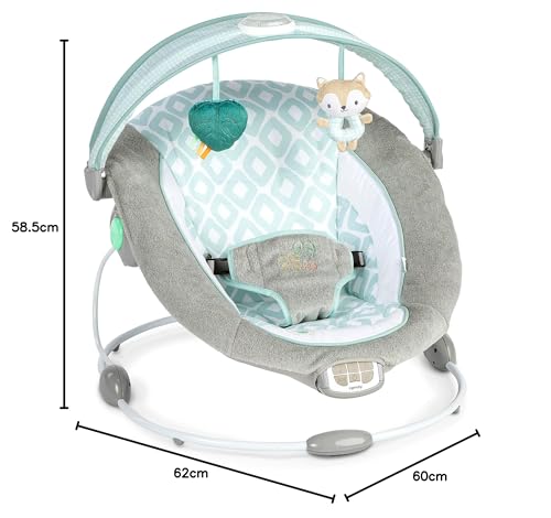 Ingenuity, InLighten Babywippe Babyschaukel mit Lichtern, Nate Bunny, Spielzeugleiste, Vibrationen, Geräuschen, Tummy Time Kissenmatte, bis zu 20 lbs, Neugeborenes+