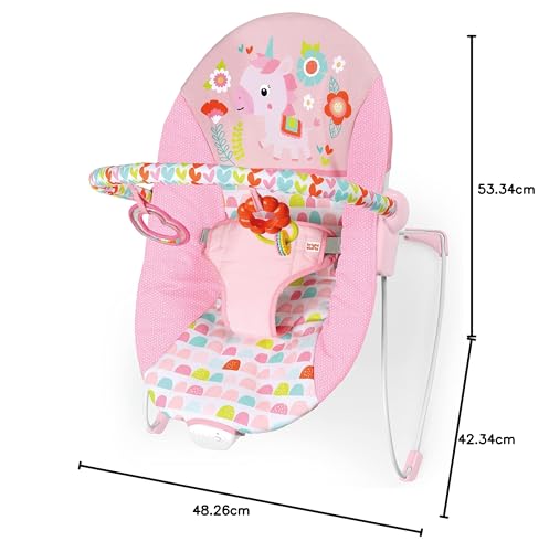 Bright Starts, Babywippe Babyschaukel Safari Fun mit Beruhigenden Vibrationen, Spielbogen mit 2 Spielzeugen, 3-Punkte-Gurt Sitz, Maschinenwaschbares Sitzpolster, ab der Geburt bis 9kg