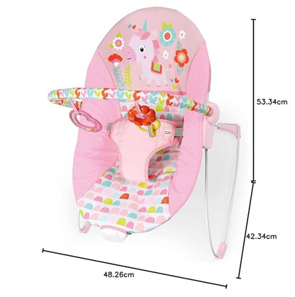 Bright Starts, Babywippe Babyschaukel Safari Fun mit Beruhigenden Vibrationen, Spielbogen mit 2 Spielzeugen, 3-Punkte-Gurt Sitz, Maschinenwaschbares Sitzpolster, ab der Geburt bis 9kg