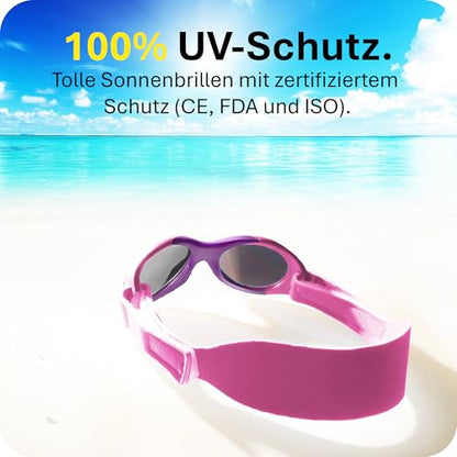 Mausito BABY Sonnenbrille 0-18 Monate Mädchen I VERGLEICHSSIEGER Sonnenbrille Baby 100% UV-Schutz I BIEGSAM & verstellbares Band I Schadstofffrei I Europäisches Design für Kinder gemacht