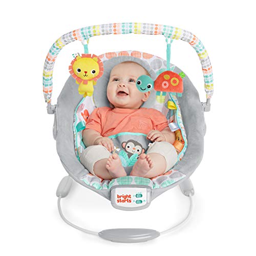 Bright Starts, Babywippe Babyschaukel mit beruhigenden Vibrationen, Babysitz, Musik, abnehmbarer Spielbügel, 0-6 Monate, bis zu 20 lbs (Whimsical Wild)