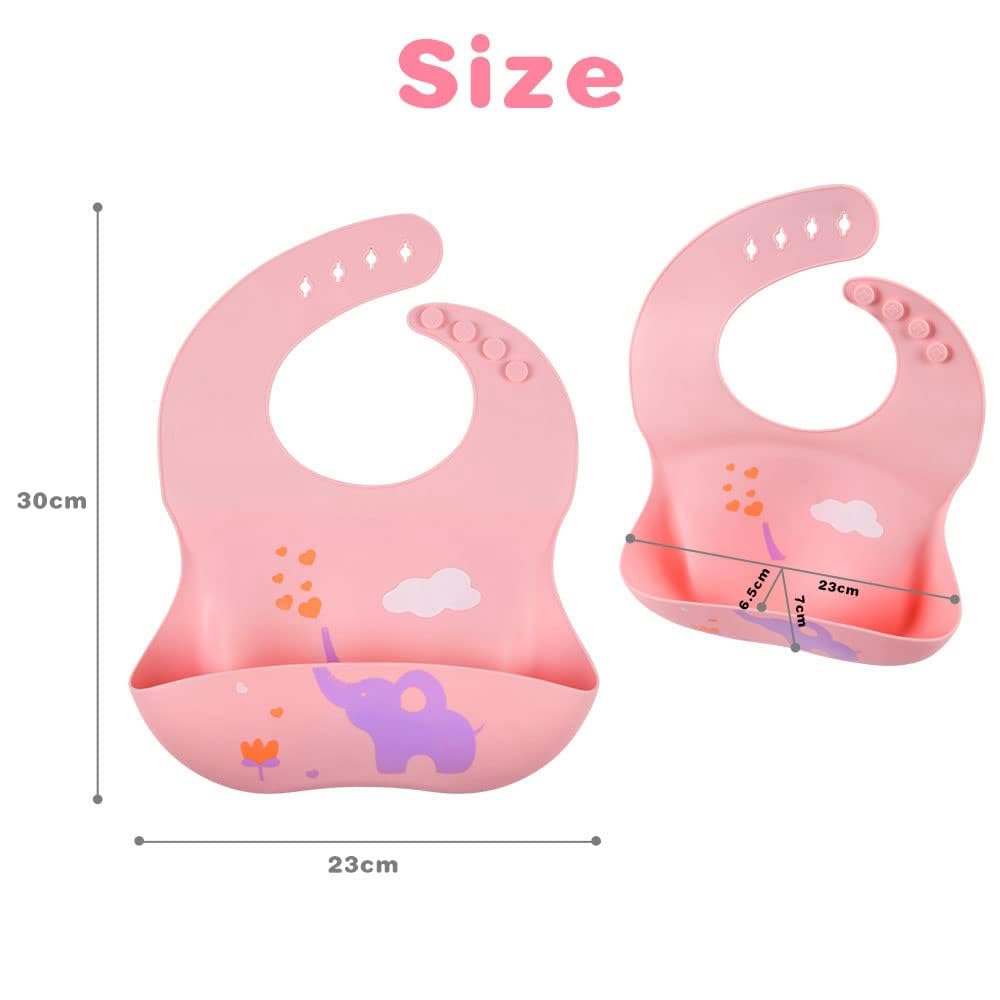 Vicloon Silikon Baby Lätzchen, 2 Stück Baby Lätzchen mit Auffangschale, BPA Frei, Einfache Reinigung, Wasserdicht Silikon-lätzchen für Jungen Mädchen, Kaninchen-Einhorn（Rosa）