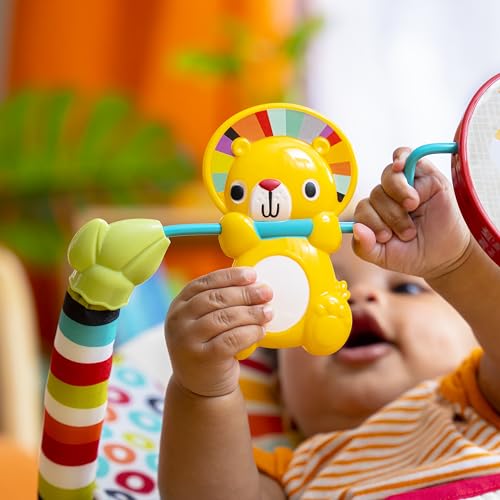 Bright Starts, Babywippe Babyschaukel Safari Fun mit Beruhigenden Vibrationen, Spielbogen mit 2 Spielzeugen, 3-Punkte-Gurt Sitz, Maschinenwaschbares Sitzpolster, ab der Geburt bis 9kg