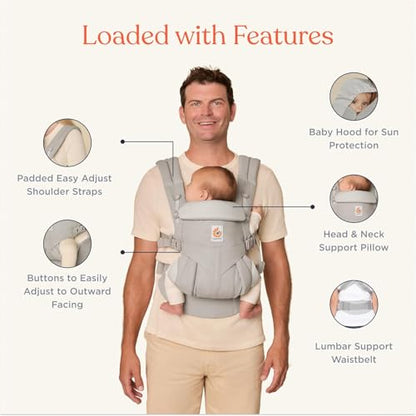 Ergobaby Babytrage, Omni 360 Cool Air Mesh mit 4 Positionen für Neugeborene bis Kleinkinder (0-4 Jahre), ergonomische Kindertrage und Rucksack, Mitternachtsblau