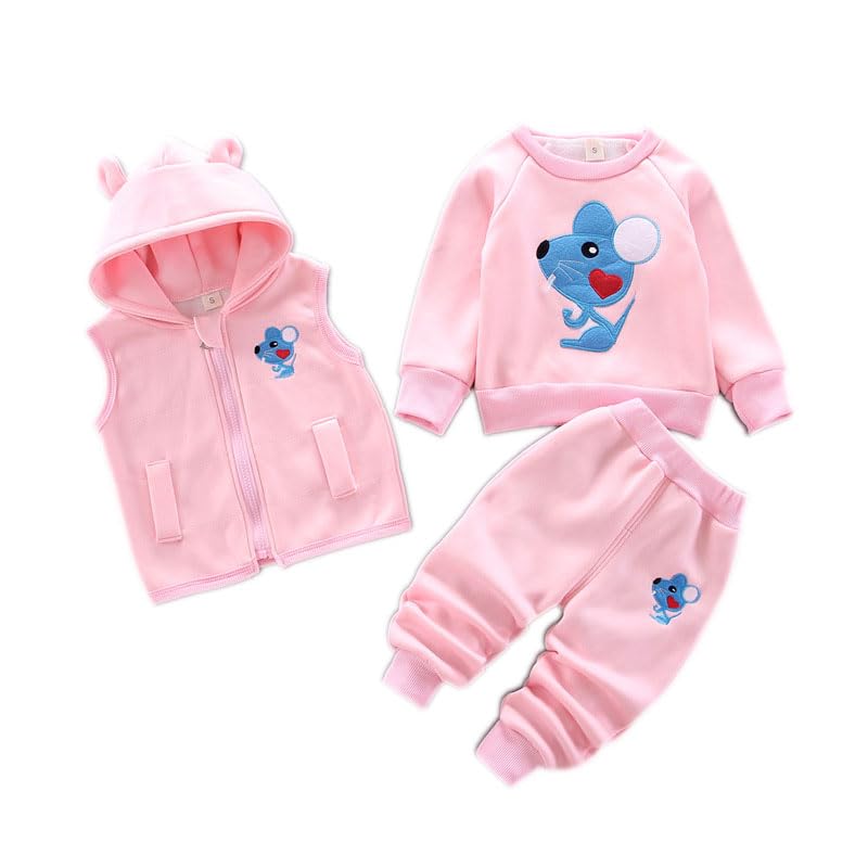 Children Warm Clothes Children Jumpsuit Vest Sleeveless Hooded Child Winter Three Pieces Clothes Child Long Sleeve Sweatshirt Pants Set Children Cartoon Bear Clothes 0-4 Years 