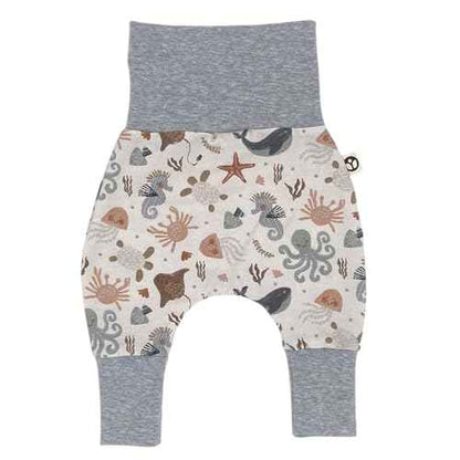 Handmade Baby Baggy Trousers, Handmade Cotton Jersey Grows with Your Gown, Sizes 50-74, 68-86, 92-104, Fairly Produced in Germany (Sea Creatures, 50-74)