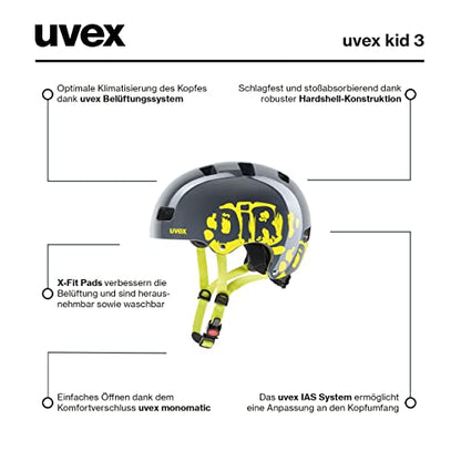 uvex Kid 3 - robust bicycle helmet for children - individual size adjustment - washable interior 