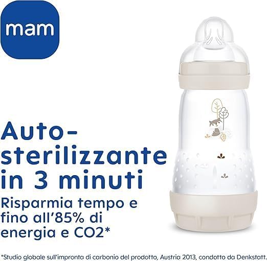 MAM Easy Start Anti-Colic Set | Babyflaschen-Set für Neugeborene | 94% Akzeptanz | 80 % weniger Koliken | 8 Flaschen (130, 160, 260ml), 1 Start Schnuller, 1 Griff, 1 Trinkschnabel | 0+ Mon | beige