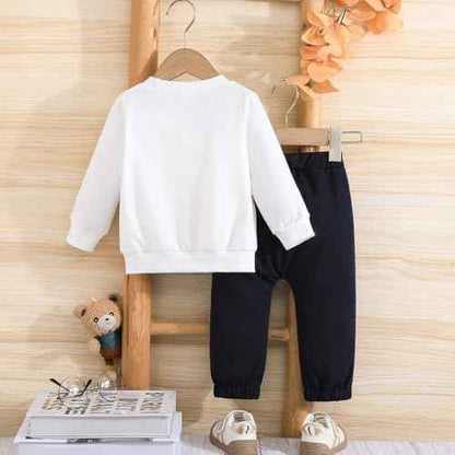 Toddler Baby Boys Outfit Colour Block Letter Print Sweatshirt Top + Plain Trousers Baby Autumn Spring 2-Piece Clothing Set
