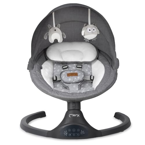 MoMi KENANI baby bouncer for children up to 9 kg, foldable, with remote control &amp; Bluetooth for connecting to a smartphone, battery or power connection, with 5-point safety belt, sun protection, insect net 