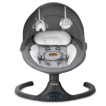 MoMi KENANI baby bouncer for children up to 9 kg, foldable, with remote control &amp; Bluetooth for connecting to a smartphone, battery or power connection, with 5-point safety belt, sun protection, insect net 