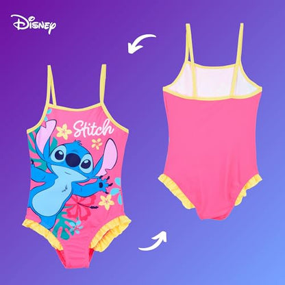 Disney Stitch Girls Flower Design Summer One Piece Swimsuit Kids Swimming Costume Sizes 3 to 8 Years