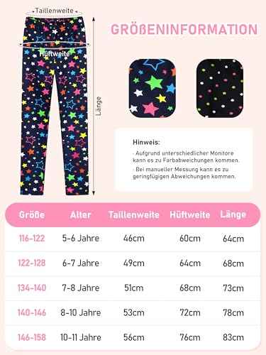 Ruisita 2 Pack Girls Winter Leggings Warm Thick Fleece Lined Leggings for Kids Ankle Length Printed Stretch Pants
