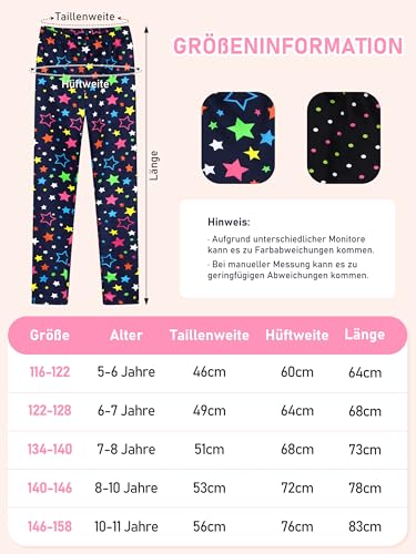 Ruisita 2 Pack Girls Winter Leggings Warm Thick Fleece Lined Leggings for Kids Ankle Length Printed Stretch Pants