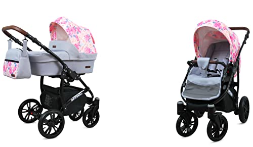 BabyLux® Kinderwagen Set 4 in 1 - Optimal - incl. Babywanne, Buggy Sportsitz, Auto-Babyschale, ISOFIX-Basisstation - Autositz - Kinderwagenset - Kombikinderwagen mit Wickeltasche usw.