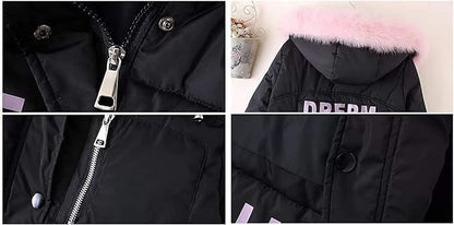 Down Jacket Girls Children's Parka Hooded Jacket Coat Long Jacket Made of Faux Fur Warm Winter