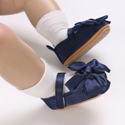 MASOCIO Babyschuhe für Mädchen mit Schleife – Rutschfeste Party Ballet Flats für Kleinkinder