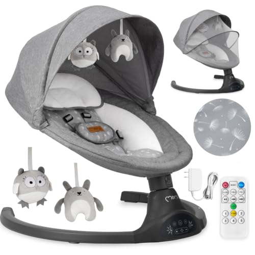 MoMi KENANI baby bouncer for children up to 9 kg, foldable, with remote control &amp; Bluetooth for connecting to a smartphone, battery or power connection, with 5-point safety belt, sun protection, insect net 