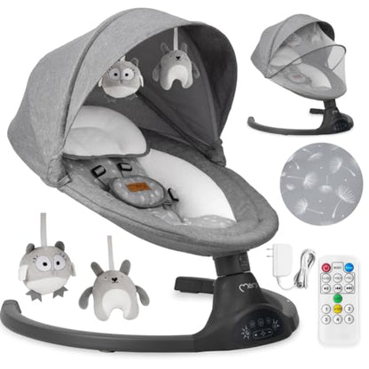 MoMi KENANI baby bouncer for children up to 9 kg, foldable, with remote control &amp; Bluetooth for connecting to a smartphone, battery or power connection, with 5-point safety belt, sun protection, insect net 
