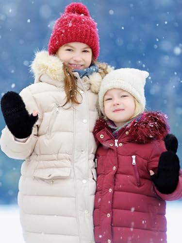 Geyoga 3er Pack Fingerlose Handschuhe mit Klappe Damen Winter Halbfinger Fäustlinge Handschuhe für Kinder
