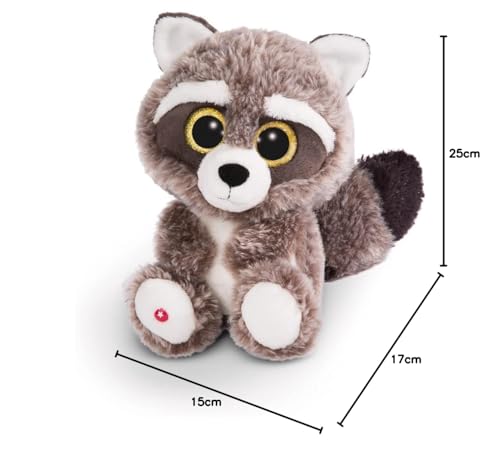NICI Glubschis: Das Original – Waschbär Clooney 25 cm – Kuscheltier Augen – Flauschiges Plüschtier mit großen Glitzeraugen – Schmusetier für Kuscheltierliebhaber – 45569