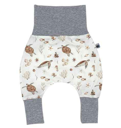 Handmade Baby Baggy Trousers, Handmade Cotton Jersey Grows with Your Gown, Sizes 50-74, 68-86, 92-104, Fairly Produced in Germany (Sea Creatures, 50-74)