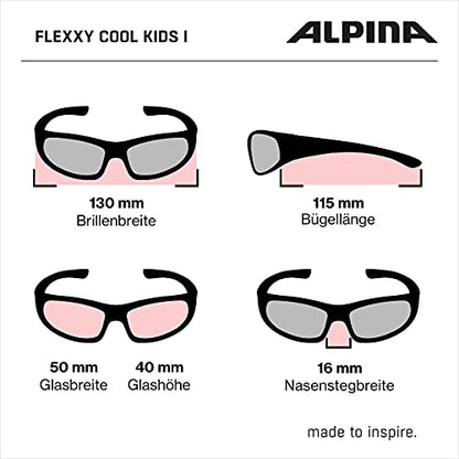 ALPINA FLEXXY COOL KIDS I - Flexible und verspiegelte Sportbrille für Kinder, Beschlagfrei, besonders bruchsicher, mit UV-A-, B- & -C-Schutz