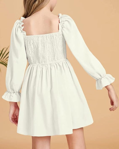 Haloumoning Mädchen Kleid Rüschen Langarmkleid A-Linie Freizeitkleid Chiffon Prinzessin Partykleid Festlich Herbst Winter Kleid für Hochzeit Geburtstag Ball