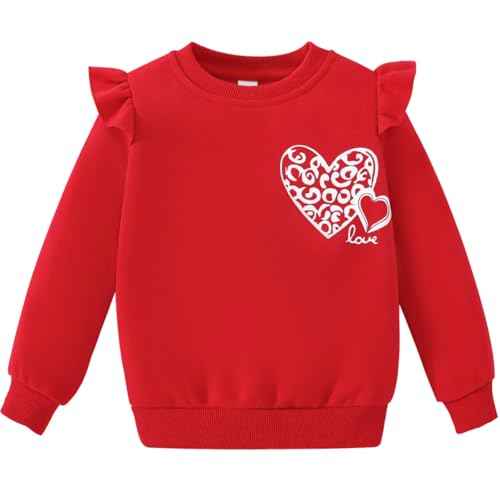 Balkorith Girls' Heart Pullover Cotton Children's Valentine's Day Sweatshirt Crew Neck Long Sleeve Winter Clothing Tops 2-7 Years