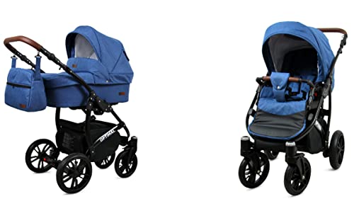 BabyLux® Kinderwagen Set 4 in 1 - Optimal - incl. Babywanne, Buggy Sportsitz, Auto-Babyschale, ISOFIX-Basisstation - Autositz - Kinderwagenset - Kombikinderwagen mit Wickeltasche usw.