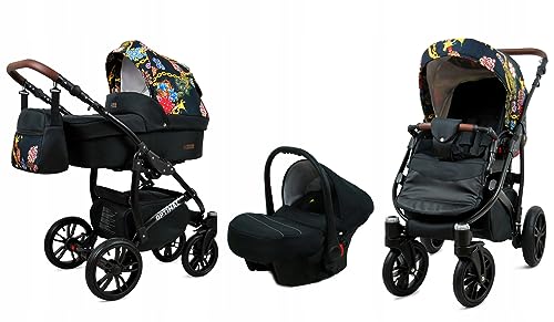 BabyLux® Kinderwagen Set 4 in 1 - Optimal - incl. Babywanne, Buggy Sportsitz, Auto-Babyschale, ISOFIX-Basisstation - Autositz - Kinderwagenset - Kombikinderwagen mit Wickeltasche usw.