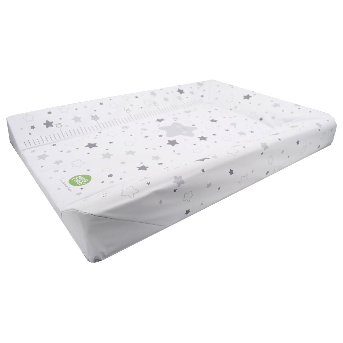 babyCalin Luxury Star Wickelauflage Dunkelgrau 50 x 70 cm - Mit aufgedruckter Maßtabelle