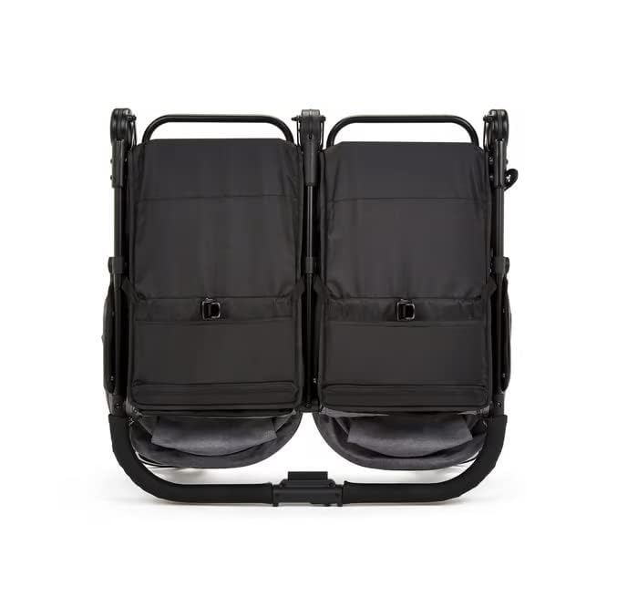Ickle Bubba Venus Prime Doppelkinderwagen - geeignet von Geburt bis 15 kg (ca. 3 Jahre), leichter, faltbarer Zwillingskinderwagen mit Neugeborenenkokon, 2 Fußwärmern und Regenschutz (Schwarz)