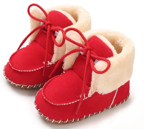 Adigau Baby Boys Girls Winter Boots Soft Sole Warm Boots Lace Flat Prewalker Snow Boots 0-18 Months