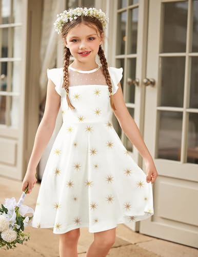 Arshiner Girls Dress Summer Dress Ruffle Short Sleeve Mesh A Line Casual Party Dresses with Pockets Kids Dresses for 6-13 Years 