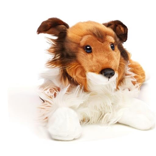 Uni-Toys - 'Maple' - Longhair Collie, Lying - Face White-Brown - 41 cm (Length) - Plush Dog, Collie, Pet - Plush Toy, Cuddly Toy