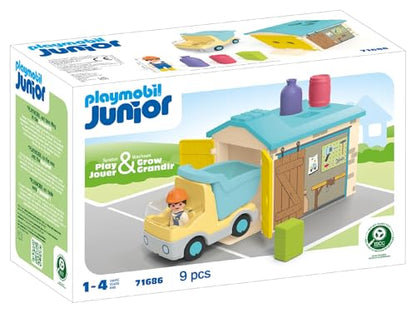 PLAYMOBIL Junior 71685 Dump Truck Sustainable Toy for Children from 1 Year Including Builder and Three Building Blocks