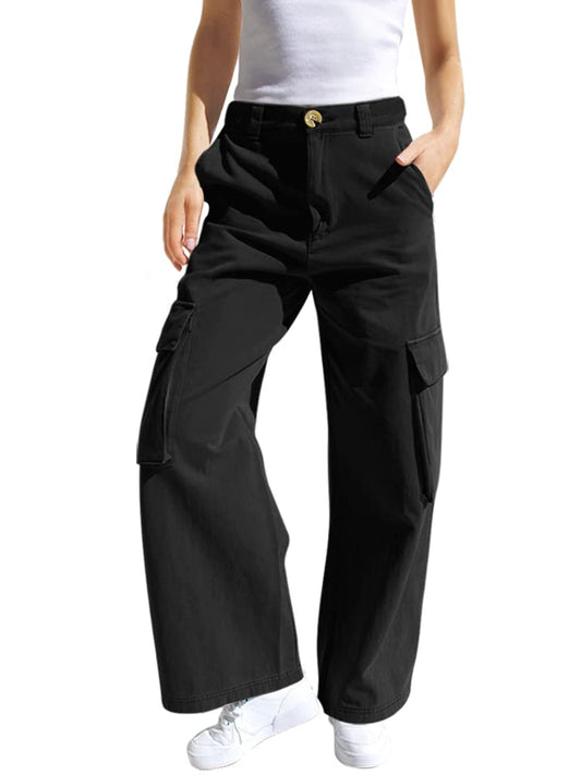 Haloumoning Mädchen Cargohose Baumwoll Y2K Baggy Cargo Hose Kinder Straight Leg Hohe Taille Jogginghose Casual Outdoorhose mit Elastische Taille und Taschen