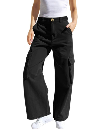Haloumoning Mädchen Cargohose Baumwoll Y2K Baggy Cargo Hose Kinder Straight Leg Hohe Taille Jogginghose Casual Outdoorhose mit Elastische Taille und Taschen