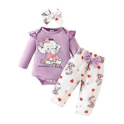 Toddler Girls Long Sleeve Cartoon Prints Romper Body Trousers Headbands Outfits Baby Clothing 6 Months Boy Baby Things For Girls