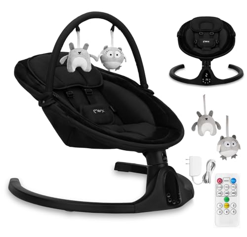 MoMi KENANI baby bouncer for children up to 9 kg, foldable, with remote control &amp; Bluetooth for connecting to a smartphone, battery or power connection, with 5-point safety belt, sun protection, insect net 