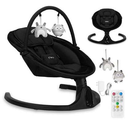 MoMi KENANI baby bouncer for children up to 9 kg, foldable, with remote control &amp; Bluetooth for connecting to a smartphone, battery or power connection, with 5-point safety belt, sun protection, insect net 