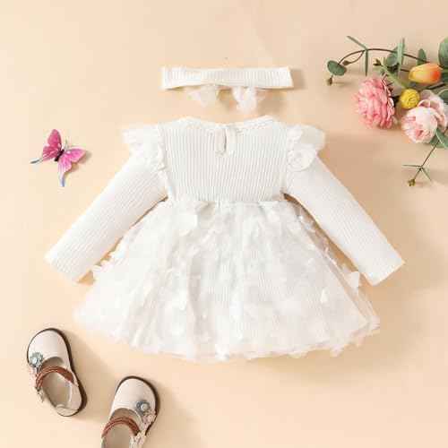 Baby Girl Dress Long Sleeve Newborn Baby Clothing Ruffle Tulle Dress Princess Tutu Skirt for 6 Months - 3 Years