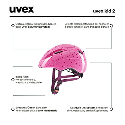 uvex Kid 2 - Lightweight bicycle helmet for children - individual size adjustment - expandable with LED light 