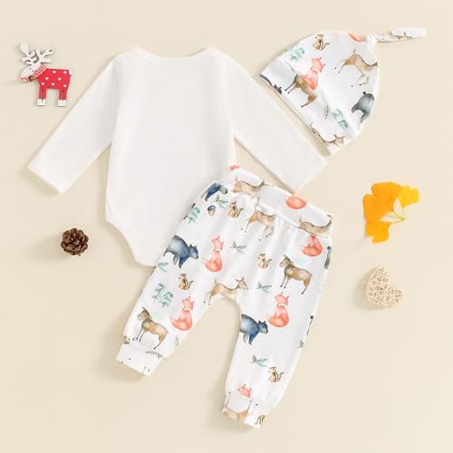 Geagodelia Neugeborene Baby Kleidung Set Junge Hello Im New Here Langarm Body und Hose Baumwolle Bekleidungssets für Baby Jungen Babykleidung Set Herbst Winter Outfits mit Mütze