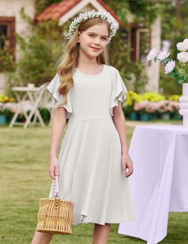 Arshiner Kleider für Mädchen Schmetterlingsärmel Kleid Kinder A-Line Swing Kleid Rundhals Sommerkleid Baumwollekleid Festlich Partykleid Hochzeit Lässige Kinderkleidung mit Tasche