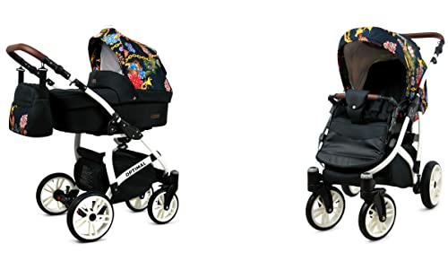 BabyLux® Kinderwagen Set 4 in 1 - Optimal - incl. Babywanne, Buggy Sportsitz, Auto-Babyschale, ISOFIX-Basisstation - Autositz - Kinderwagenset - Kombikinderwagen mit Wickeltasche usw.